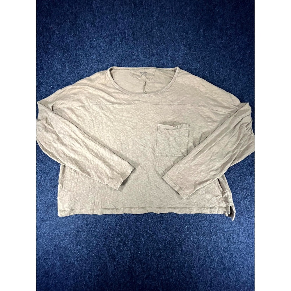 Madewell Cropped Top Womens Large Beige Pocket Long Sleeve Casual‎ Side Slit